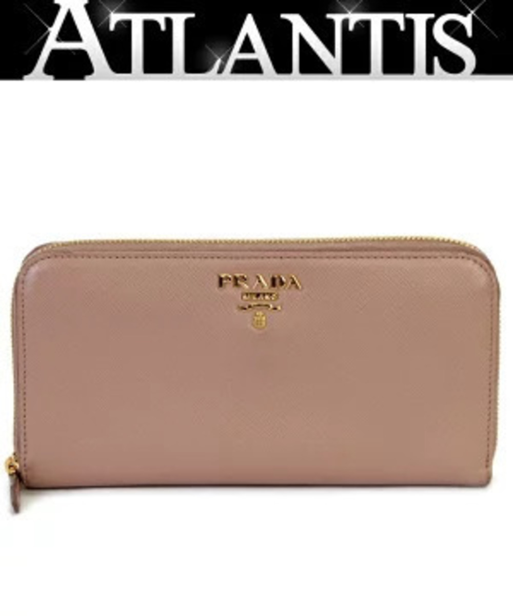 Prada Round Zip Long Wallet Saffiano Leather Pink Beige Cream